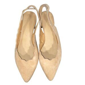 Anthropologie Beige Suede Scalloped Slingback Flats Womens Size 37 neutral